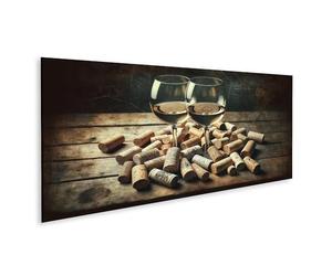 islandburner Tableau sur toile avec bouchons de vin et verres à vin croisés sur table en bois