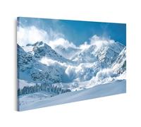 islandburner Tableau sur toile avec des montagnes enneigées avec une avalanche dramatique et un ciel bleu