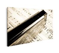 islandburner Tableau sur toile avec harmonica et partition de musique style vintage