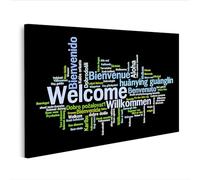 islandburner Tableau sur toile avec inscription « Bienvenue dans de nombreuses langues », nuage de mots, texte noir, images murales 100 x 57 cm