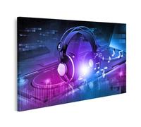 islandburner Tableau sur toile avec musique casque et pupitre de DJ avec notes de notes, caractères, images murales, poster