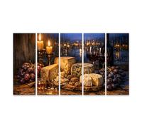 islandburner Tableau sur toile avec plateau à fromage avec vin et raisins pour des soirées agréables - 5 pièces XXL