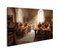 islandburner Tableau sur toile avec scénario historique des moines | Toile de 100 x 57 cm sur toile structurée et panneau de fibres de bois solide
