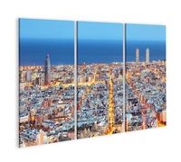 islandburner Tableau sur toile avec vue de la ville au crépuscule avec mer et rues éclairées 130 x 80 cm