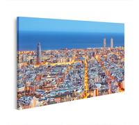 islandburner Tableau sur toile avec vue de la ville au crépuscule avec mer et rues éclairées 80 x 40 cm