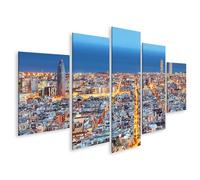 islandburner Tableau sur toile avec vue sur la ville au crépuscule avec mer et rues éclairées 170 x 80 cm