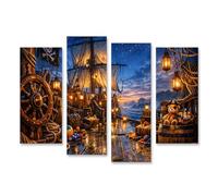 islandburner Tableau sur toile Aventures de pirates sur le bateau avec jouets et lanternes - 4 pièces