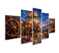 islandburner Tableau sur toile Aventures de pirates sur le bateau avec jouets et lanternes - 5 pièces