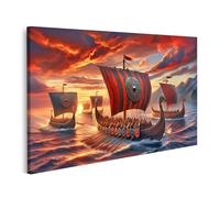 islandburner Tableau sur toile Aventures Viking : coucher de soleil et voile Images murales Poster