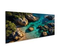 islandburner Tableau sur toile Baie calcaire, calme avec eau turquoise et rochers - Panorama