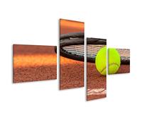 islandburner Tableau sur toile Balle de tennis et raquette sur un terrain de tennis en terre battue Tableaux, Image, Poster JKN