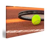 islandburner Tableau sur toile Balle de tennis et raquette sur un terrain de tennis en terre battue Tableaux, Image, Poster JKN