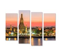 islandburner Tableau sur toile Bangkok Thaïlande Bankok Wat Arun Temple Coucher du Soleil Cadre Affiche Poster Murale Tableaux