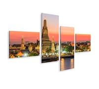 islandburner Tableau sur toile Bangkok Thaïlande Bankok Wat Arun Temple Coucher du Soleil Cadre Affiche Poster Murale Tableaux