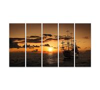islandburner Tableau sur toile Bateau Pirate Coucher de Soleil en Mer Ouverte Cadre Affiche Poster Murale Tableaux