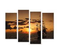 islandburner Tableau sur Toile Bateau Pirate Coucher de Soleil en Mer Ouverte Cadre Affiche Poster Murale Tableaux