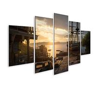 islandburner Tableau sur Toile Bateau Pirate Surplombant De Vieux Voiliers Mer Coucher De Soleil Paysage Vint Cadre Affiche Poster Murale Tableaux