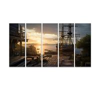 islandburner Tableau sur Toile Bateau Pirate Surplombant De Vieux Voiliers Mer Coucher De Soleil Paysage Vint Cadre Affiche Poster Murale Tableaux