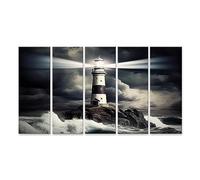 islandburner Tableau sur toile Beau Ciel Nocturne Derrière Un Phare Lumineux Tempête Orage Foudre Cadre Affiche Poster Murale Tableaux