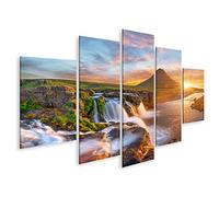 islandburner Tableau sur toile Beau paysage lever du soleil cascade Kirkjufellsfoss montagne Kirkjufell Islan Cadre Affiche Poster Murale Tableaux
