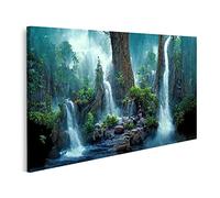islandburner Tableau sur toile belle forêt enchantée grands arbres de conte de fées cascade pour chambre d'enfant villes images murales poster