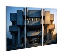 islandburner Tableau sur toile - Bibliothèque brutaliste - Décoration murale pour la maison moderne - 3 pièces