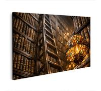 islandburner Tableau sur toile Bibliothèque confortable avec escalier et lampe colorée - Edition G2