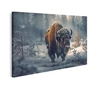 islandburner Tableau sur Toile Bison Debout Forêt Neige Naturel Faune Cadre Affiche Poster Murale Tableaux