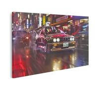Islandburner Tableau sur toile BMW classique dans la ville éclairée au néon pour les passionnés de garage et d'atelier automobile Images murales Poster