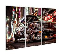 Islandburner Tableau sur toile BMW classique dans une ville japonaise nocturne pour les amateurs de voitures, salon, salle d'exposition de voitures, images murales, affiches
