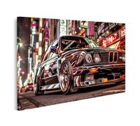 Islandburner Tableau sur toile BMW classique dans une ville japonaise nocturne pour les amateurs de voitures, salon, salle d'exposition de voitures, images murales, affiches