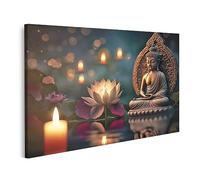 islandburner Tableau sur Toile Bouddha Purnima Vesak Jour Bouddha Statue Fleur De Lotus Aux Chandelles Cadre Affiche Poster Murale Tableaux