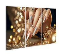 islandburner Tableau sur toile brillant doré manucure avec bijoux raffinés salon de beauté pour salon de beauté