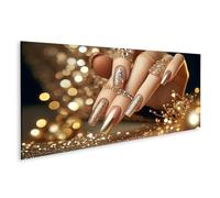 islandburner Tableau sur toile brillant doré manucure avec bijoux raffinés salon de beauté pour salon de beauté