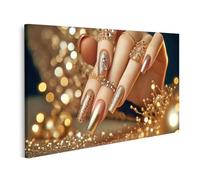 islandburner Tableau sur toile brillant doré manucure avec bijoux raffinés salon de beauté pour salon de beauté