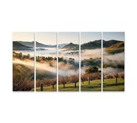 islandburner Tableau sur toile Brume matinale sur les collines de vignobles douces - 5 pièces XXL