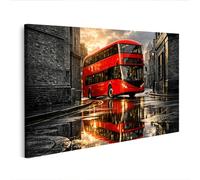 islandburner Tableau sur toile - Bus à impériale rouge en ville au coucher du soleil - Edition M1