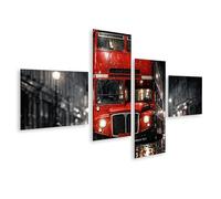 islandburner Tableau sur toile - Bus à impériale rouge solitaire à Londres la nuit - 4 pièces - Édition K1