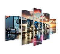 islandburner Tableau sur toile - Camion matinal - Arrêt de camion après averse - Brillance et résistance sur asphalte