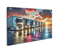 islandburner Tableau sur toile - Camion matinal - Arrêt de camion après averse - Brillance et résistance sur asphalte