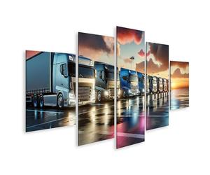 islandburner Tableau sur toile - Camion matinal - Arrêt de camion après averse - Brillance et résistance sur asphalte