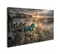 islandburner Tableau sur toile Carrousel abandonné avec cheval nostalgique dans le brouillard - Edition D1