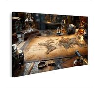 islandburner Tableau sur toile - Carte du monde vintage sur parchemin vieilli pour décoration murale - Edition L2