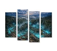 islandburner Tableau sur toile - Champignons lumineux dans la forêt de nuages - Tableau mural mystique pour les amoureux de la nature - 4 pièces