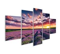 islandburner Tableau sur toile Champs De Fleurs De Lavande Qui Fleurissent Dans Des Rangées Interminables Au Coucher Du Soleil Cadre Affiche Poster Murale Tableaux