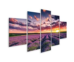 islandburner Tableau sur toile Champs De Fleurs De Lavande Qui Fleurissent Dans Des Rangées Interminables Au Coucher Du Soleil Cadre Affiche Poster Murale Tableaux