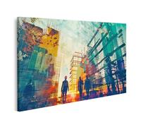 islandburner Tableau sur toile - Chantier moderne avec des ouvriers lors de la création d'une architecture industrielle - Images murales - Poster