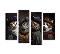 islandburner Tableau sur toile Chats habillés en mousquetaires Animaux drôles Héros Célèbre roman Dumas Cadre Affiche Poster Murale Tableaux