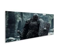 islandburner Tableau sur toile Chevalier dans l'obscurité dans le repos sombre dans la neige avant les ruines Images murales Poster