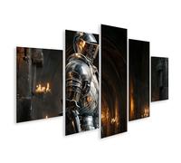 islandburner Tableau sur toile - Chevalier majestueux en armure - Décoration murale pour salon - Pour les fans médiévaux - 5 pièces - Édition N1